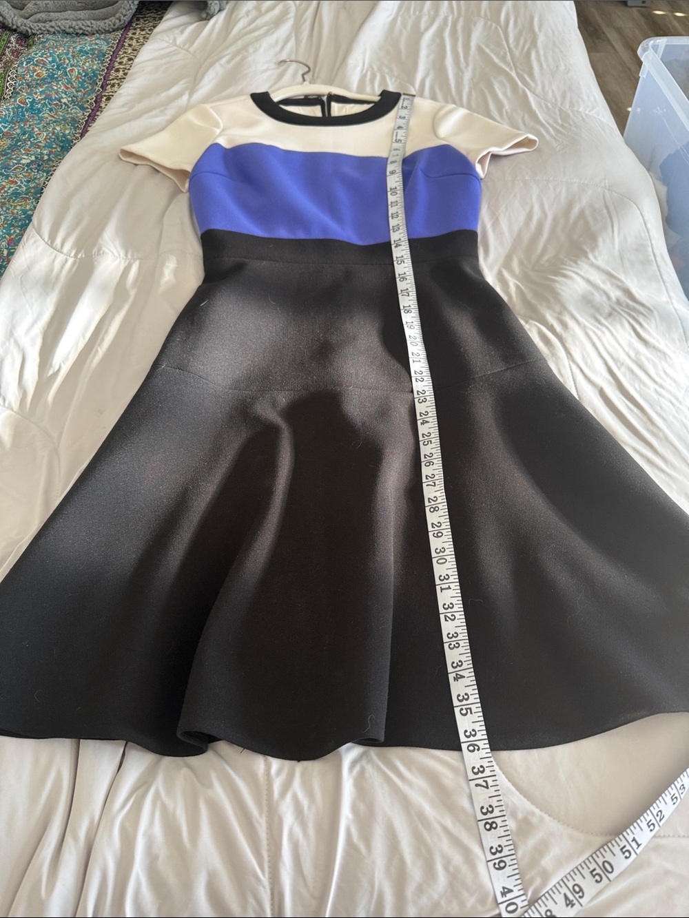 kate spade White, Blue & Black Colorblock Fit-and-Flare Mini Dress - Picture 5 of 8